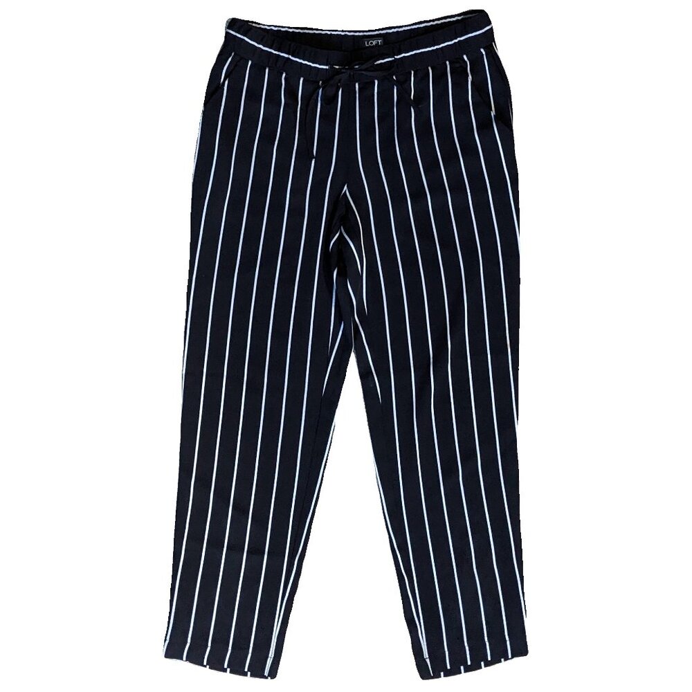 Loft Lightweight Black & White Striped Pants Size XS Preowned